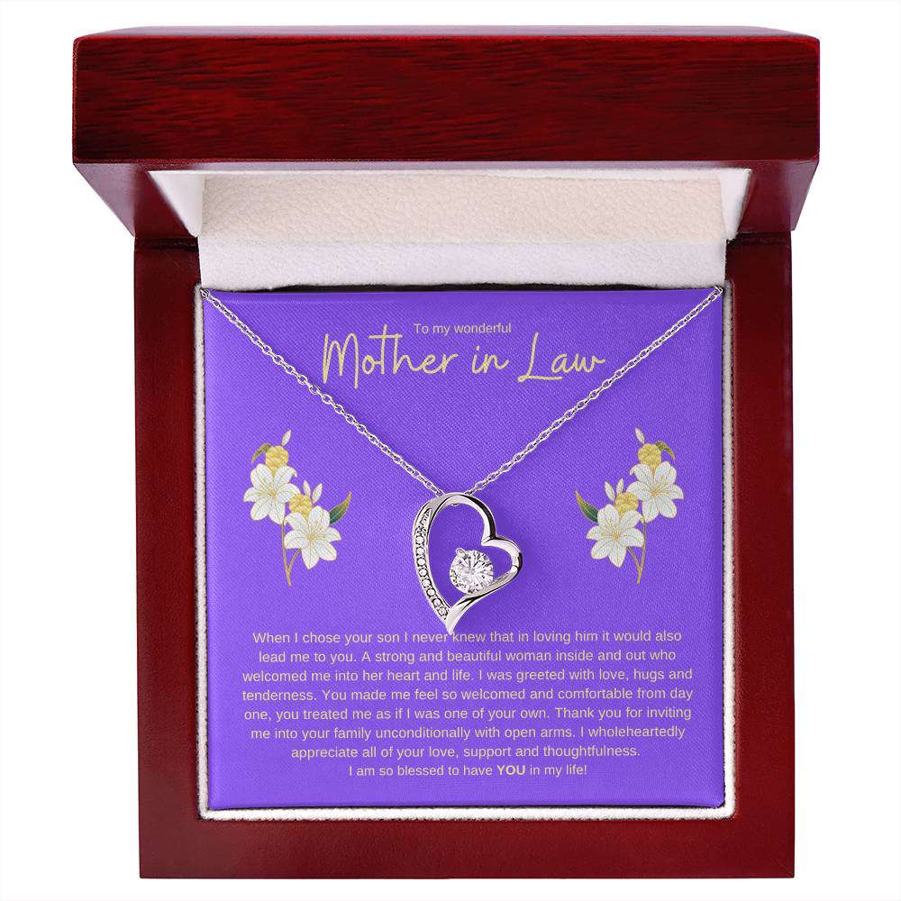 TO MY WONDERFUL MOTHER IN LAW FOREVER LOVE HEART NECKLACE