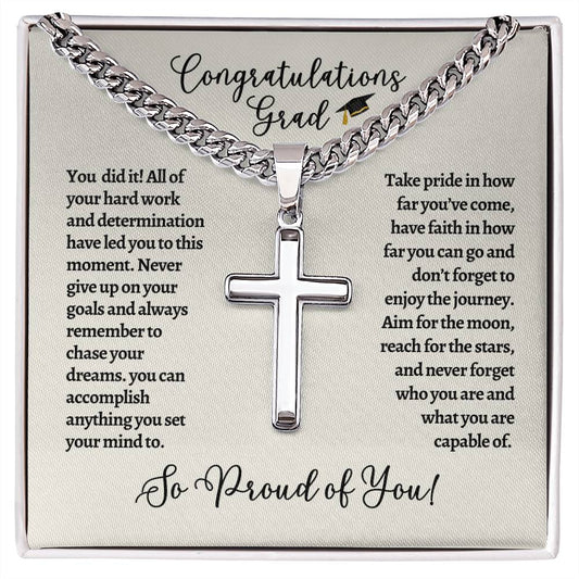 Graduation Personalized Cross Necklace w/ Cuban Link Chain