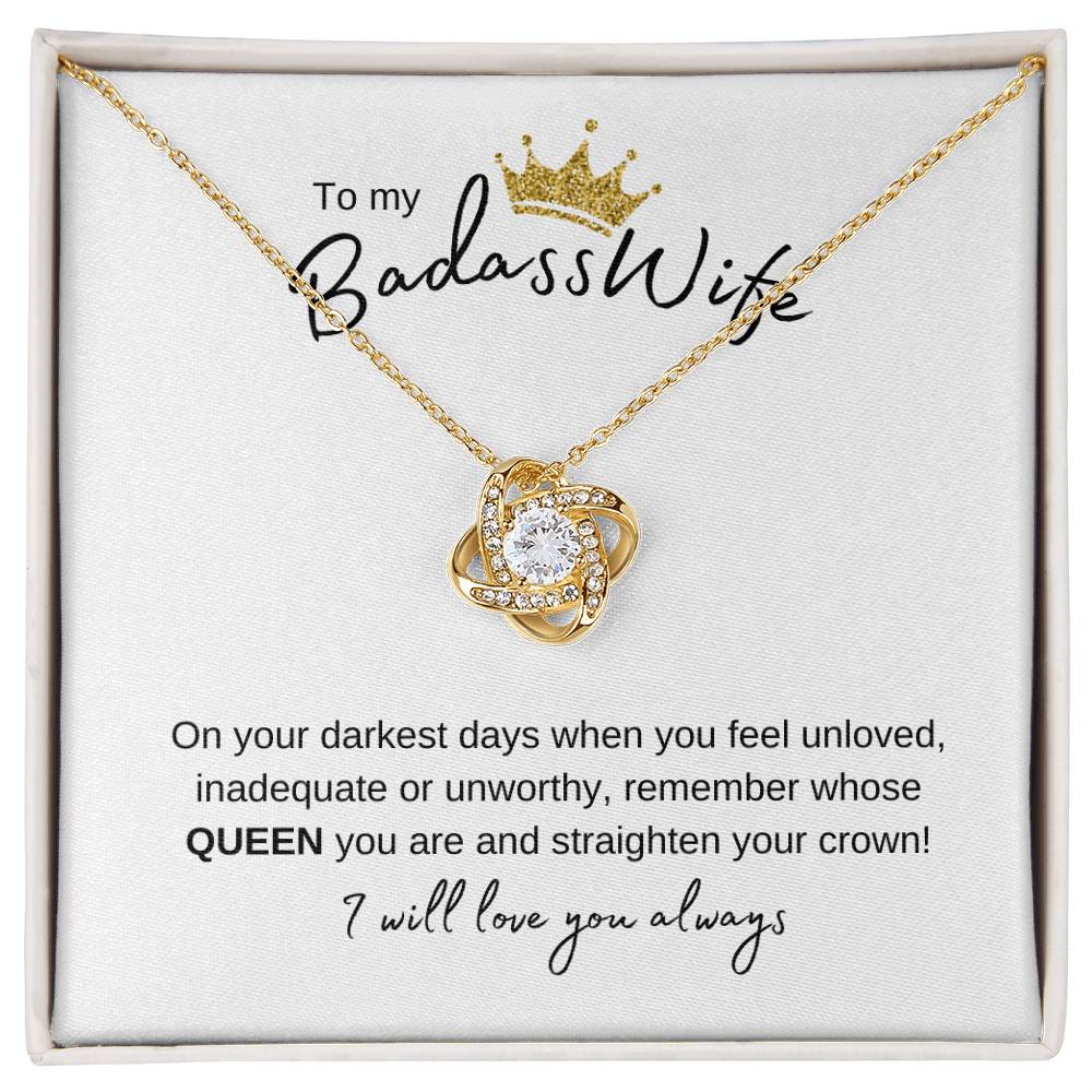 TO MY BADASS WIFE QUEEN ANNIVERSARY LOVEKNOT NECKLACE