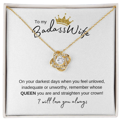 TO MY BADASS WIFE QUEEN ANNIVERSARY LOVEKNOT NECKLACE