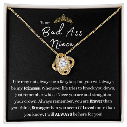 TO MY BAD ASS NIECE LOVE KNOT NECKLACE PRINCESS CROWN TIARA