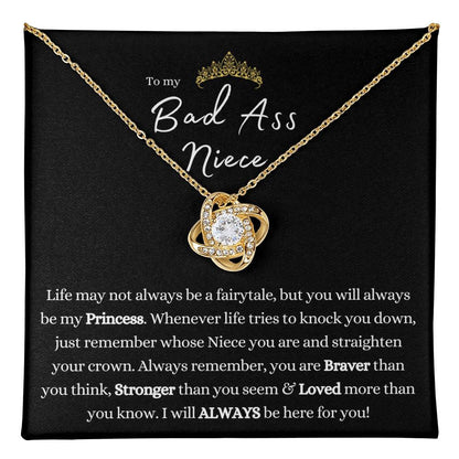 TO MY BAD ASS NIECE LOVE KNOT NECKLACE PRINCESS CROWN TIARA