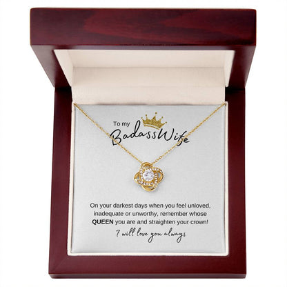 TO MY BADASS WIFE QUEEN ANNIVERSARY LOVEKNOT NECKLACE
