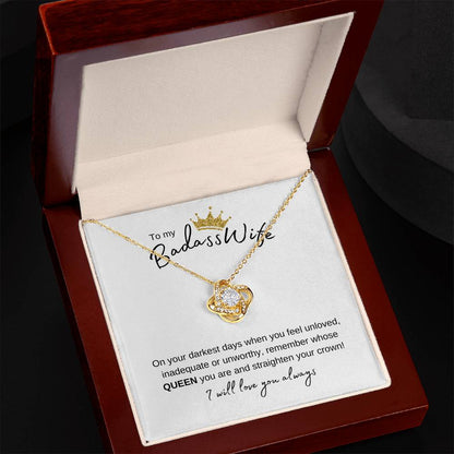 TO MY BADASS WIFE QUEEN ANNIVERSARY LOVEKNOT NECKLACE