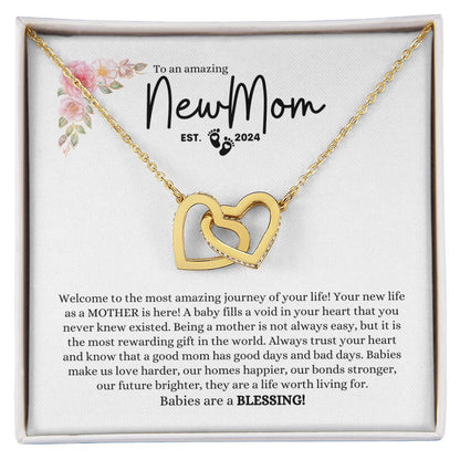 NEW MOM EST 2024 INTERLOCKING HEARTS NECKLACE