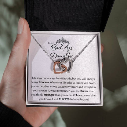 TO MY BAD ASS DAUGHTER INTERLOCKING HEARTS NECKLACE