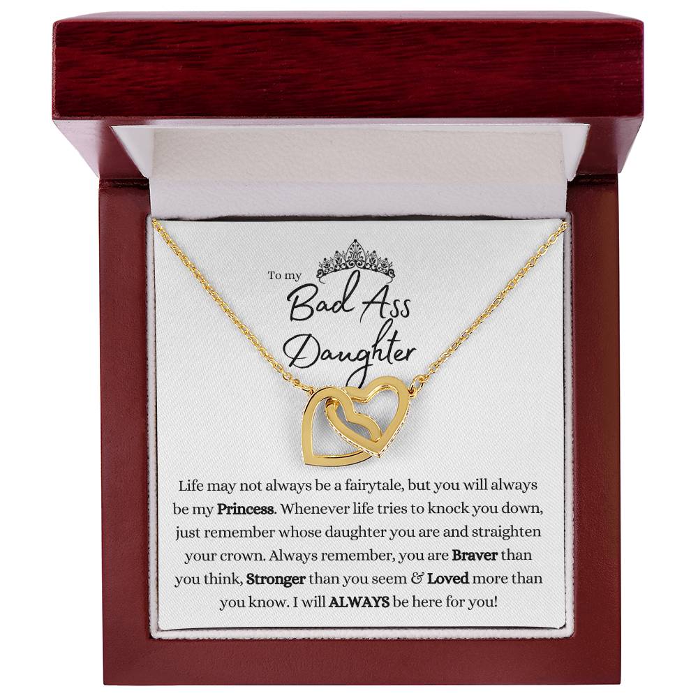 TO MY BAD ASS DAUGHTER INTERLOCKING HEARTS NECKLACE