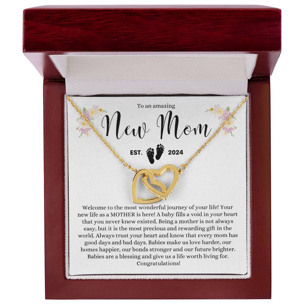 TO AN AMAZING NEW MOM MOTHER EST 2024 INTERLOCKING HEARTS NECKLACE