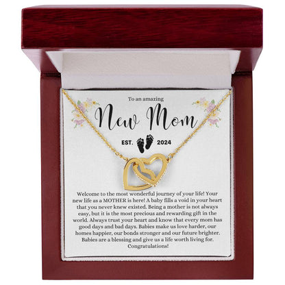 TO AN AMAZING NEW MOM MOTHER EST 2024 INTERLOCKING HEARTS NECKLACE