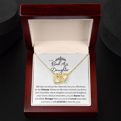 TO MY BAD ASS DAUGHTER INTERLOCKING HEARTS NECKLACE