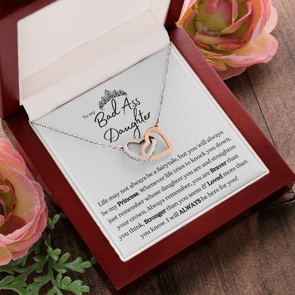 TO MY BAD ASS DAUGHTER INTERLOCKING HEARTS NECKLACE