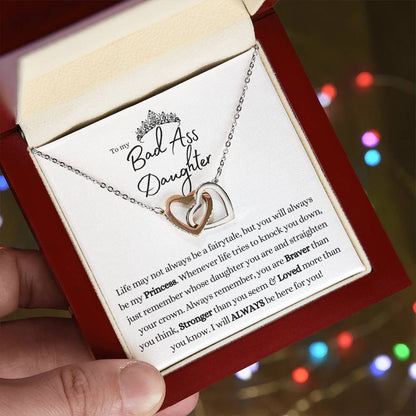 TO MY BAD ASS DAUGHTER INTERLOCKING HEARTS NECKLACE