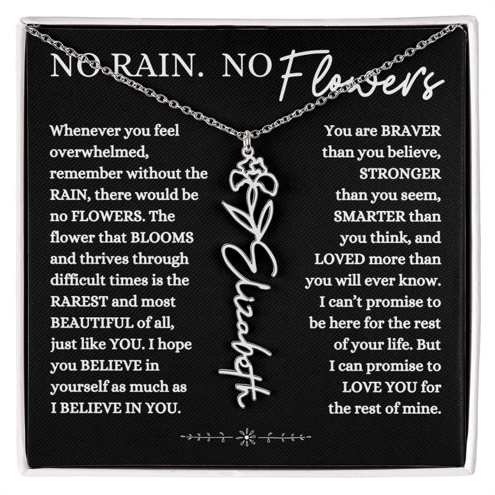 NO RAIN NO FLOWERS PERSONALIZED BIRTH FLOWER NAME NECKLACE