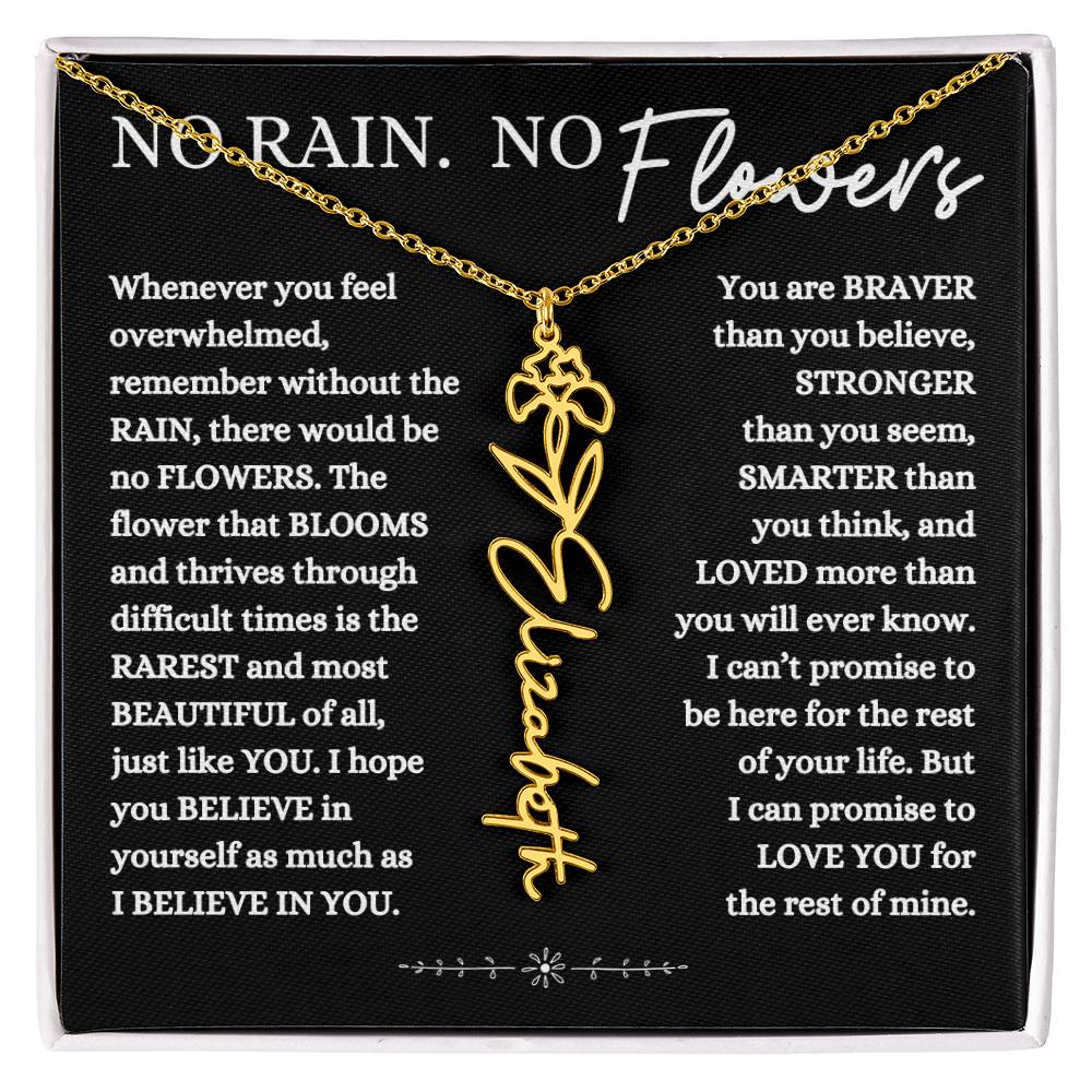 NO RAIN NO FLOWERS PERSONALIZED BIRTH FLOWER NAME NECKLACE