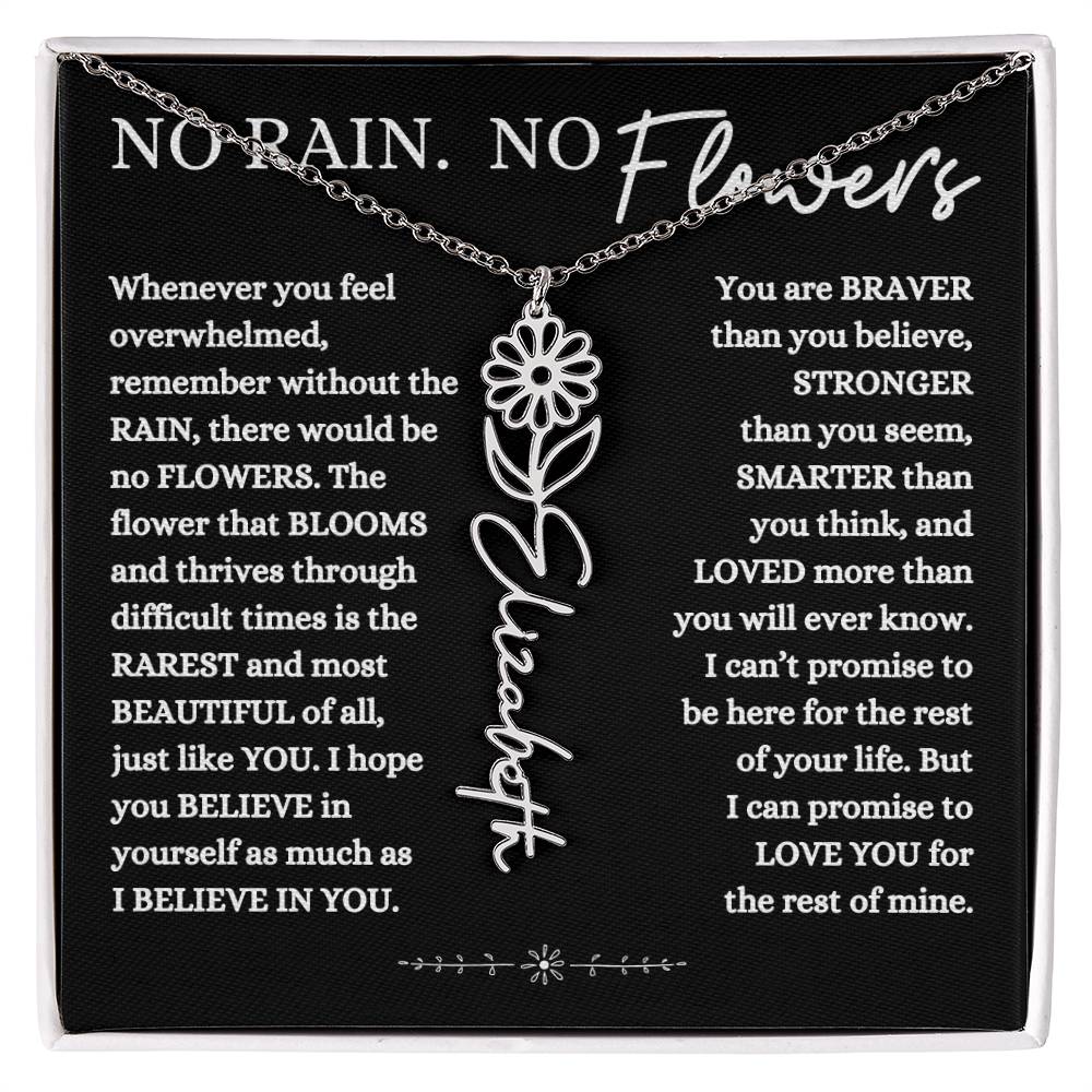 NO RAIN NO FLOWERS PERSONALIZED BIRTH FLOWER NAME NECKLACE