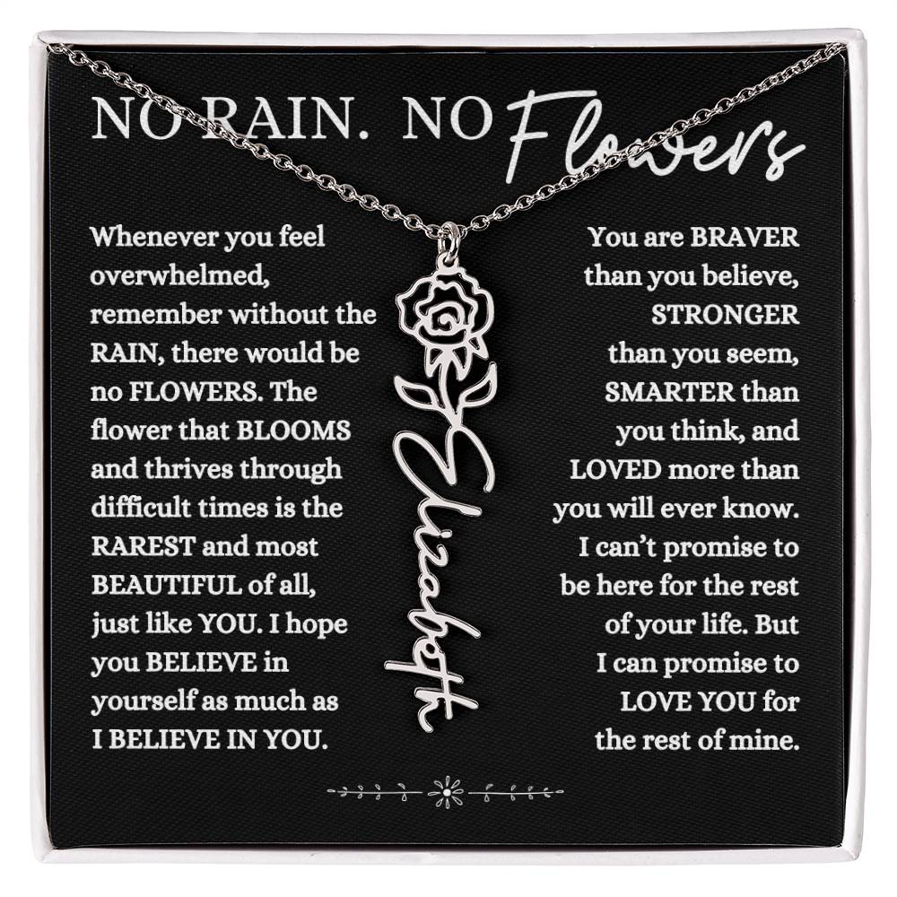 NO RAIN NO FLOWERS PERSONALIZED BIRTH FLOWER NAME NECKLACE