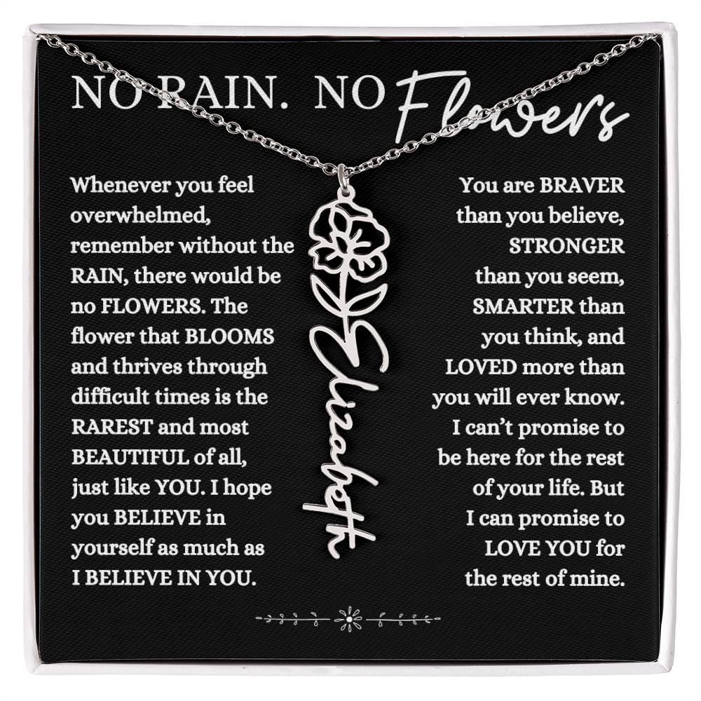 NO RAIN NO FLOWERS PERSONALIZED BIRTH FLOWER NAME NECKLACE