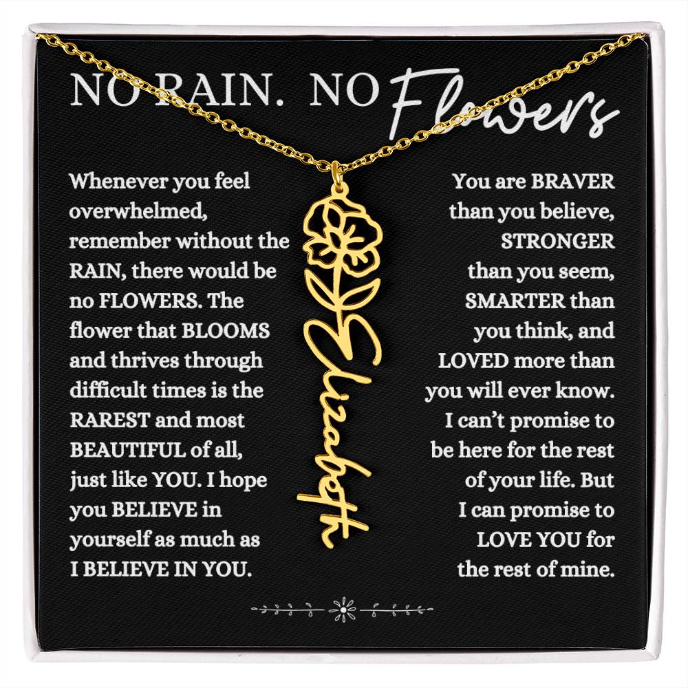 NO RAIN NO FLOWERS PERSONALIZED BIRTH FLOWER NAME NECKLACE