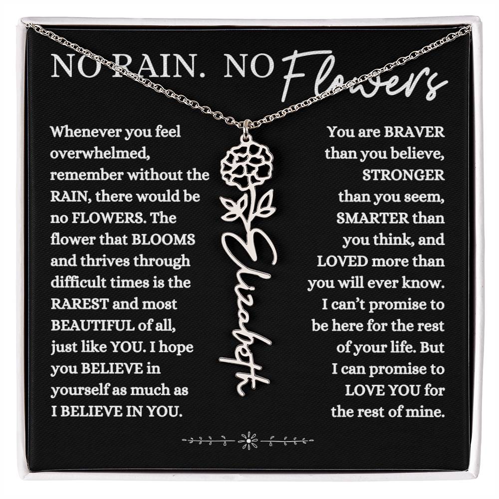 NO RAIN NO FLOWERS PERSONALIZED BIRTH FLOWER NAME NECKLACE