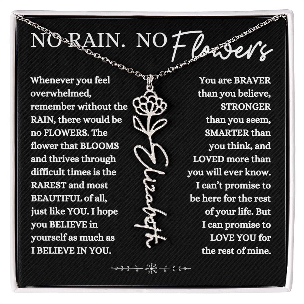 NO RAIN NO FLOWERS PERSONALIZED BIRTH FLOWER NAME NECKLACE