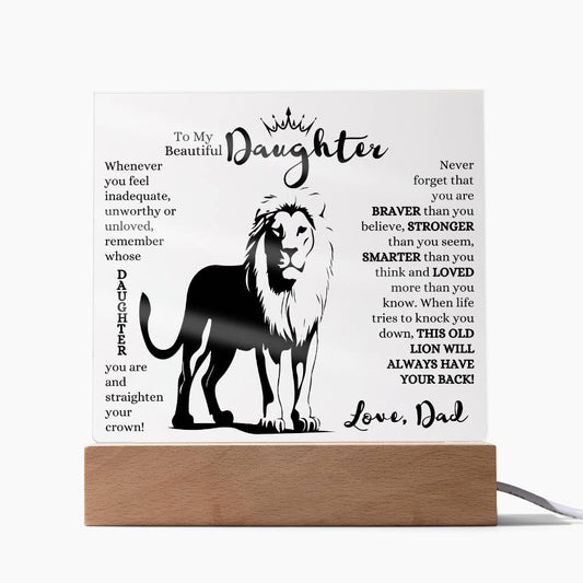 TO MY BEAUTIFUL DAUGHTER THIS OLD LION LED NIGHT LIGHT UP LAMP ACRYLIC PLAQUE