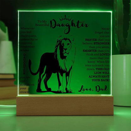 TO MY BEAUTIFUL DAUGHTER THIS OLD LION LED NIGHT LIGHT UP LAMP ACRYLIC PLAQUE