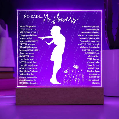NO RAIN NO FLOWERS KEEPSAKE LED NIGHT  LIGHT UP LAMP ACRYLIC PLAQUE