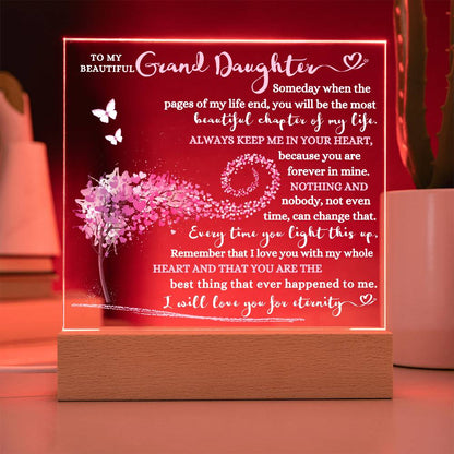 TO MY BEAUTIFUL GRAND DAUGHTER KEEPSAKE LED NIGHT LIGHT UP LAMP ACRYLIC PLAQUE