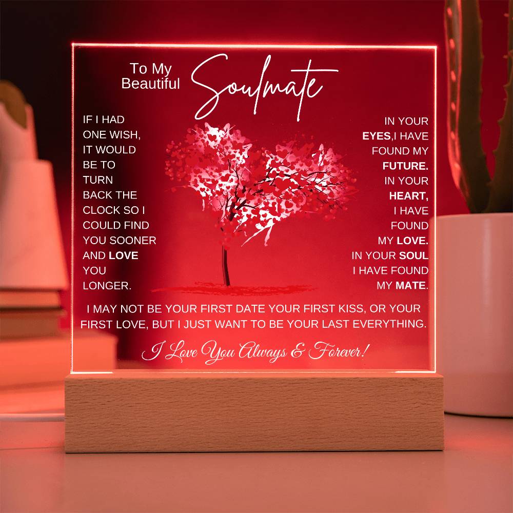 TO MY SOULMATE LED NIGHT LIGHT UP LAMP ACRYLIC PLAQUE