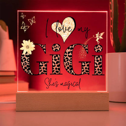 I LOVE MY GIGI SHE'S MAGICAL ACRYLIC LED NIGHT LIGHT PLAQUE LEOPARD PRINT