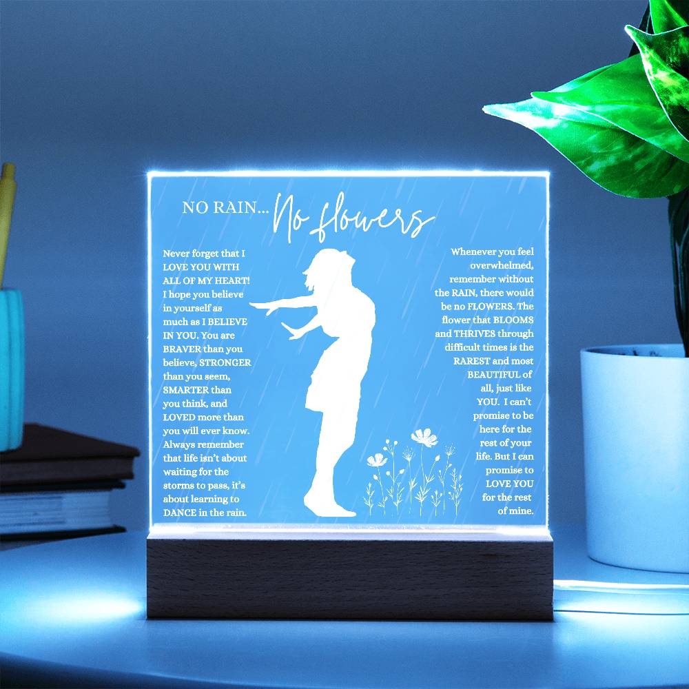 NO RAIN NO FLOWERS KEEPSAKE LED NIGHT  LIGHT UP LAMP ACRYLIC PLAQUE