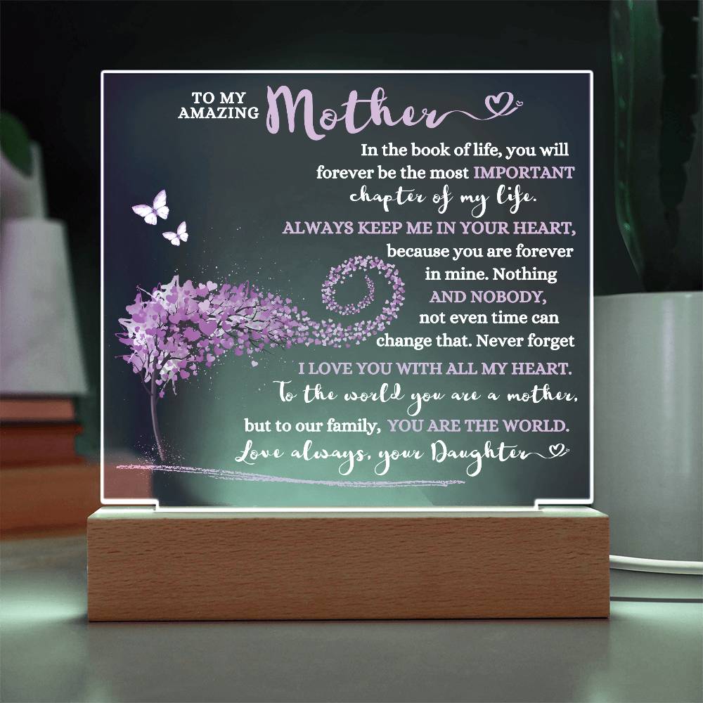TO MY AMAZING MOTHER KEEPSAKE LED NIGHT LIGHT UP LAMP ACRYLIC PLAQUE GIFT