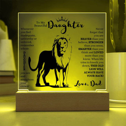 TO MY BEAUTIFUL DAUGHTER THIS OLD LION LED NIGHT LIGHT UP LAMP ACRYLIC PLAQUE
