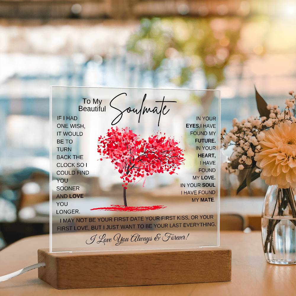 TO MY SOULMATE LED NIGHT LIGHT UP LAMP ACRYLIC PLAQUE