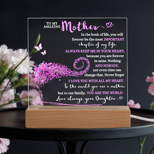 TO MY AMAZING MOTHER KEEPSAKE LED NIGHT LIGHT UP LAMP ACRYLIC PLAQUE GIFT