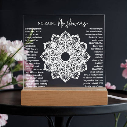 NO RAIN NO FLOWERS KEEPSAKE LED NIGHT LIGHT UP LAMP ACRYLIC PLAQUE