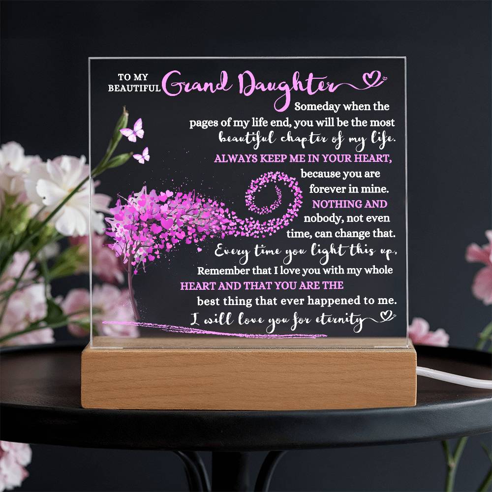 TO MY BEAUTIFUL GRAND DAUGHTER KEEPSAKE LED NIGHT LIGHT UP LAMP ACRYLIC PLAQUE