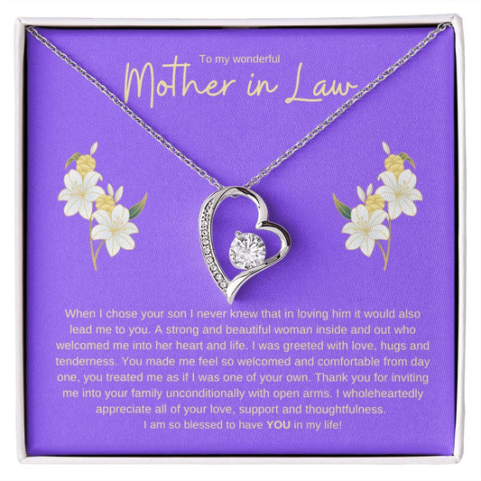 TO MY WONDERFUL MOTHER IN LAW FOREVER LOVE HEART NECKLACE