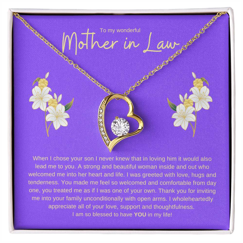 TO MY WONDERFUL MOTHER IN LAW FOREVER LOVE HEART NECKLACE
