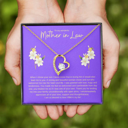 TO MY WONDERFUL MOTHER IN LAW FOREVER LOVE HEART NECKLACE