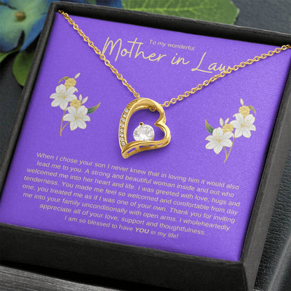 TO MY WONDERFUL MOTHER IN LAW FOREVER LOVE HEART NECKLACE