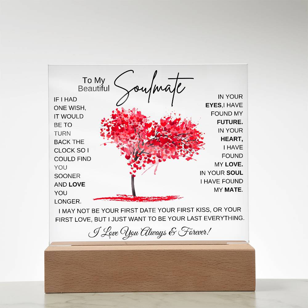 TO MY SOULMATE LED NIGHT LIGHT UP LAMP ACRYLIC PLAQUE