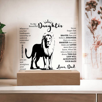 TO MY BEAUTIFUL DAUGHTER THIS OLD LION LED NIGHT LIGHT UP LAMP ACRYLIC PLAQUE