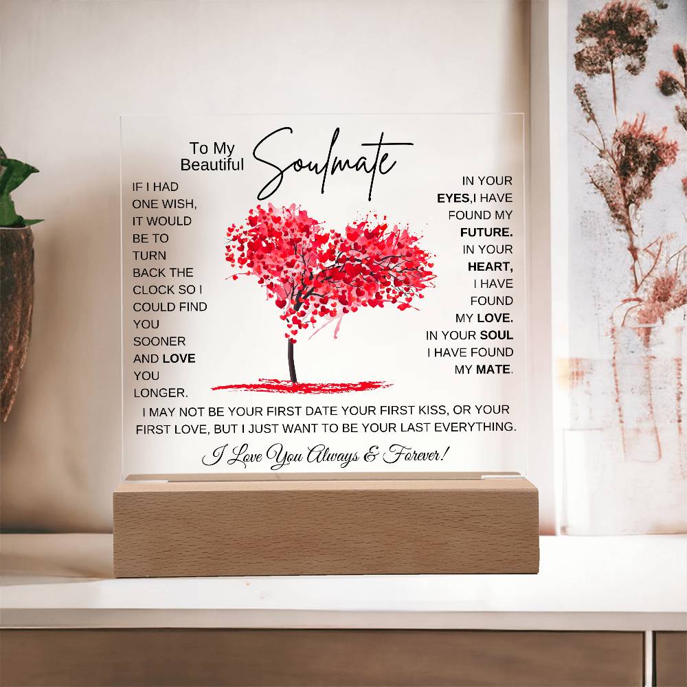 TO MY SOULMATE LED NIGHT LIGHT UP LAMP ACRYLIC PLAQUE