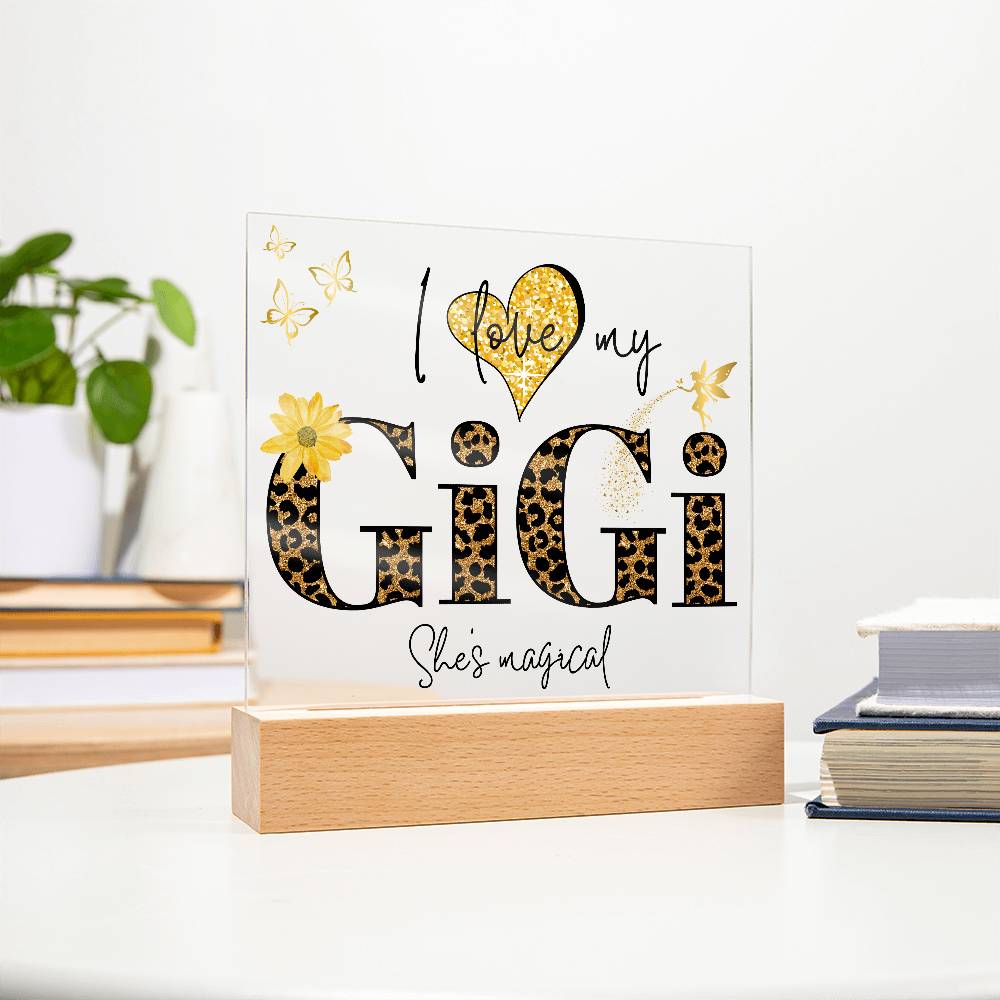 I LOVE MY GIGI SHE'S MAGICAL ACRYLIC LED NIGHT LIGHT PLAQUE LEOPARD PRINT
