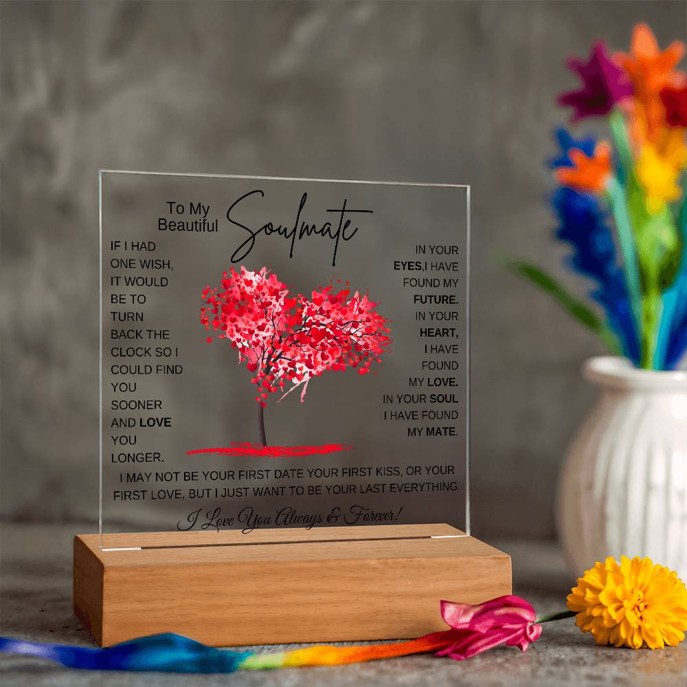 TO MY SOULMATE LED NIGHT LIGHT UP LAMP ACRYLIC PLAQUE