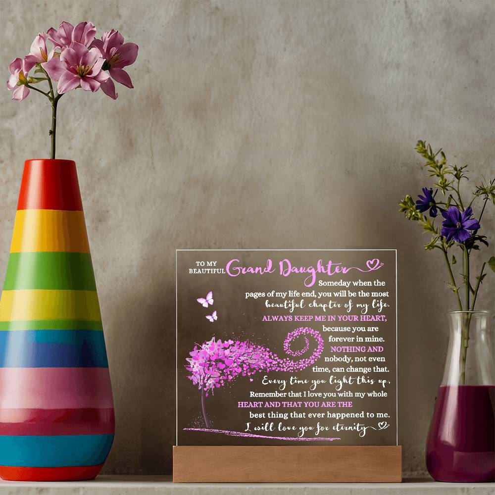 TO MY BEAUTIFUL GRAND DAUGHTER KEEPSAKE LED NIGHT LIGHT UP LAMP ACRYLIC PLAQUE