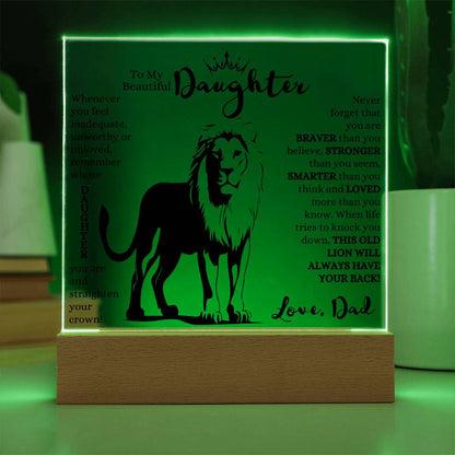 TO MY BEAUTIFUL DAUGHTER THIS OLD LION LED NIGHT LIGHT UP LAMP ACRYLIC PLAQUE