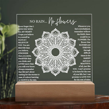 NO RAIN NO FLOWERS KEEPSAKE LED NIGHT LIGHT UP LAMP ACRYLIC PLAQUE