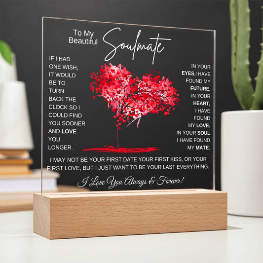 TO MY SOULMATE LED NIGHT LIGHT UP LAMP ACRYLIC PLAQUE